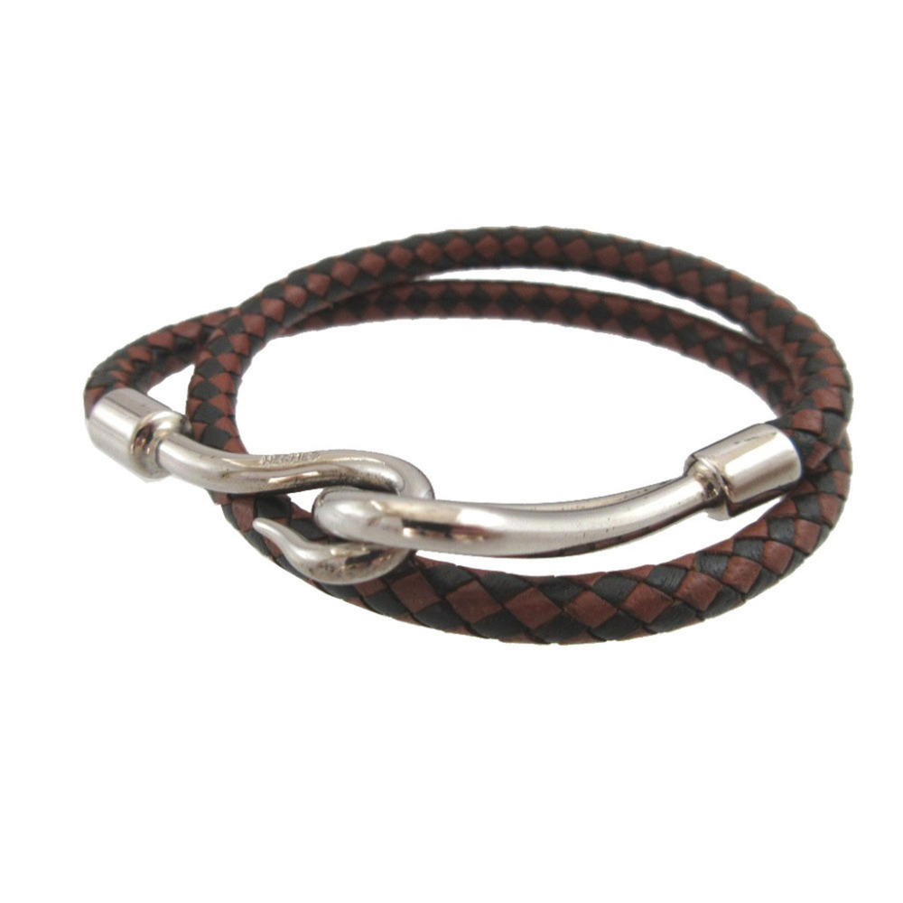 Hermes Jumbo Braided Leather Brown Double Bracelet 0292HERMES